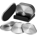 Ywjnp Capsule Brushed Stainless-Steel Coasters Four Piece Silver Black with Rack - Product view