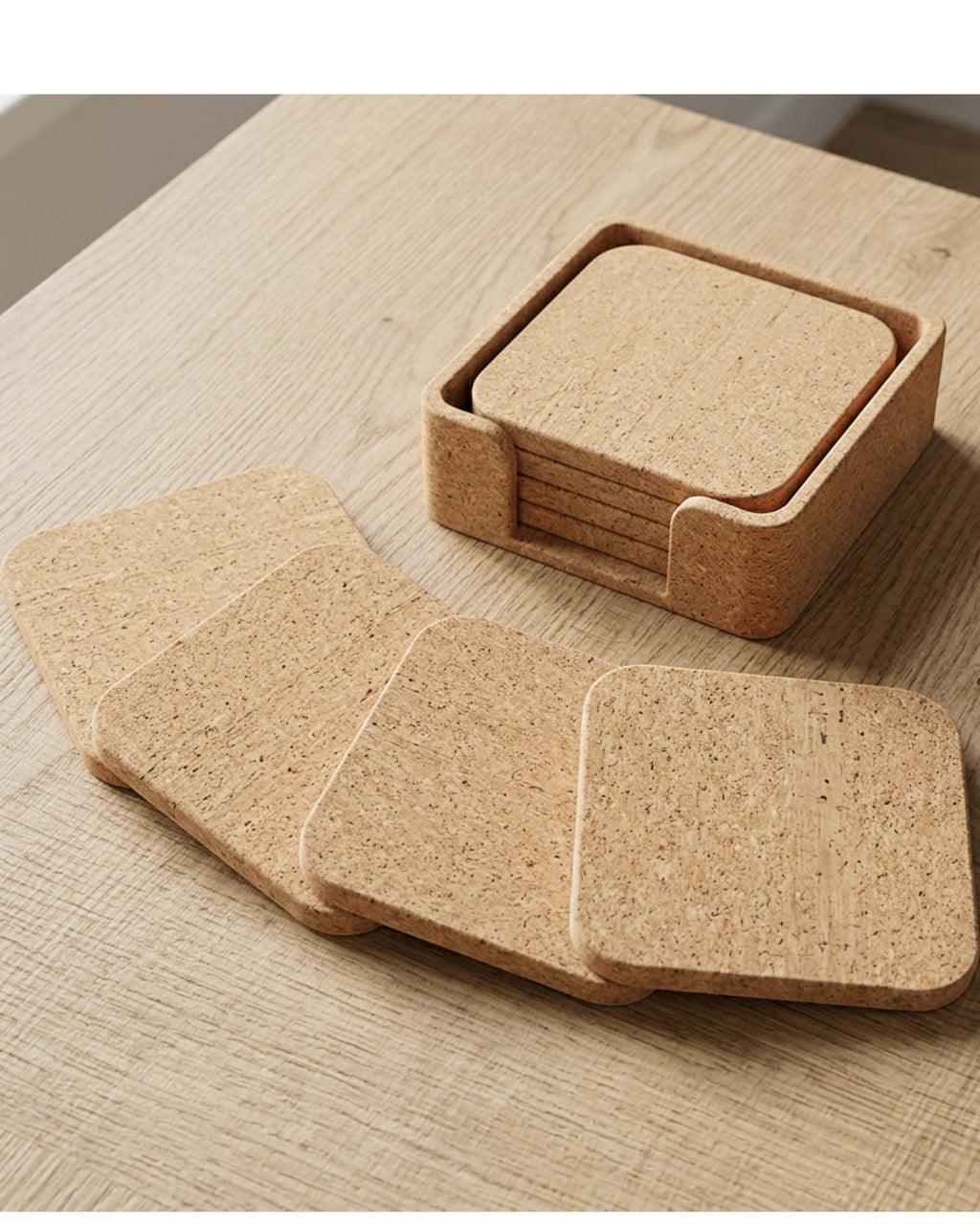 Ywjnp Linegrain Natural Cork Coasters 4 in Set of 8 - Lifestyle view