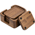 Ywjnp Rounded Rectangle Acacia Wood Coasters Four Piece Walnut with Holder - Product view